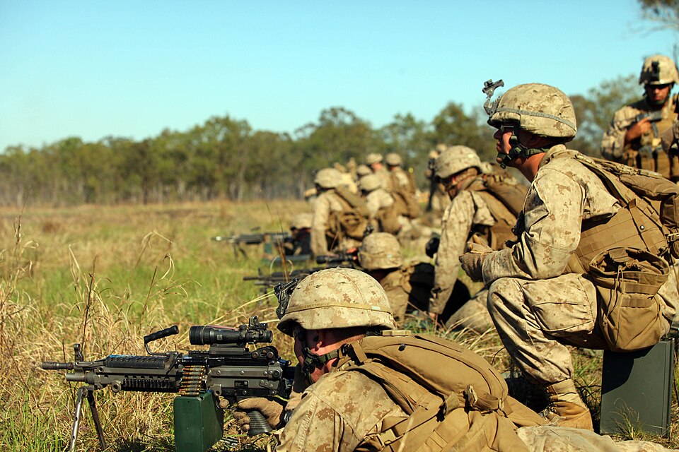 Marines in a live-fire exercise during training