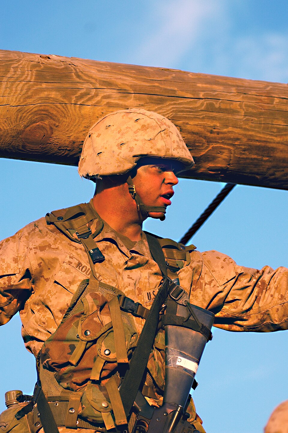 Recruit crossing a rope bridge during the Crucible